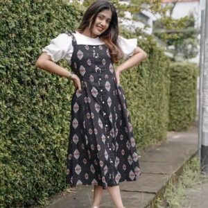 Vibrant Rayon Printed Dungaree Dress
