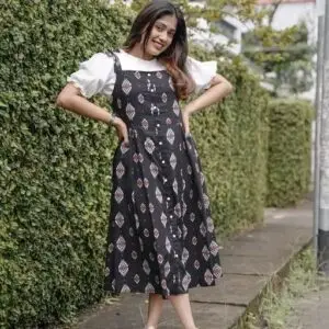 Vibrant Rayon Printed Dungaree Dress